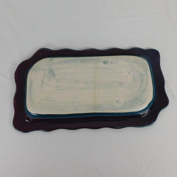 Gene Freeburg Rectangular Wavy Edge Multicolor Purple  Gene Freeburg Rectangular Wavy Edge Multicolor Purple Striped Ceramic Tray Dish